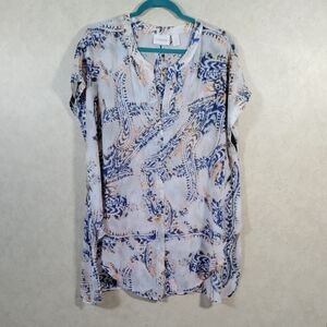 02567 Chico's blue and yellow crepe v-neck tunic blouse 3 XL